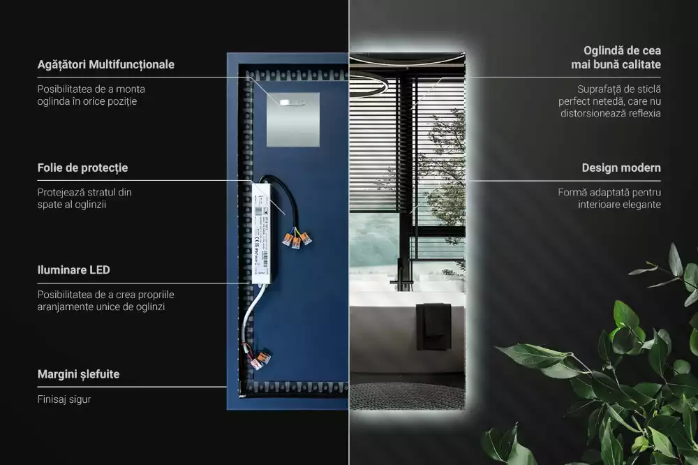 Espejo rectangular con retroiluminación LED