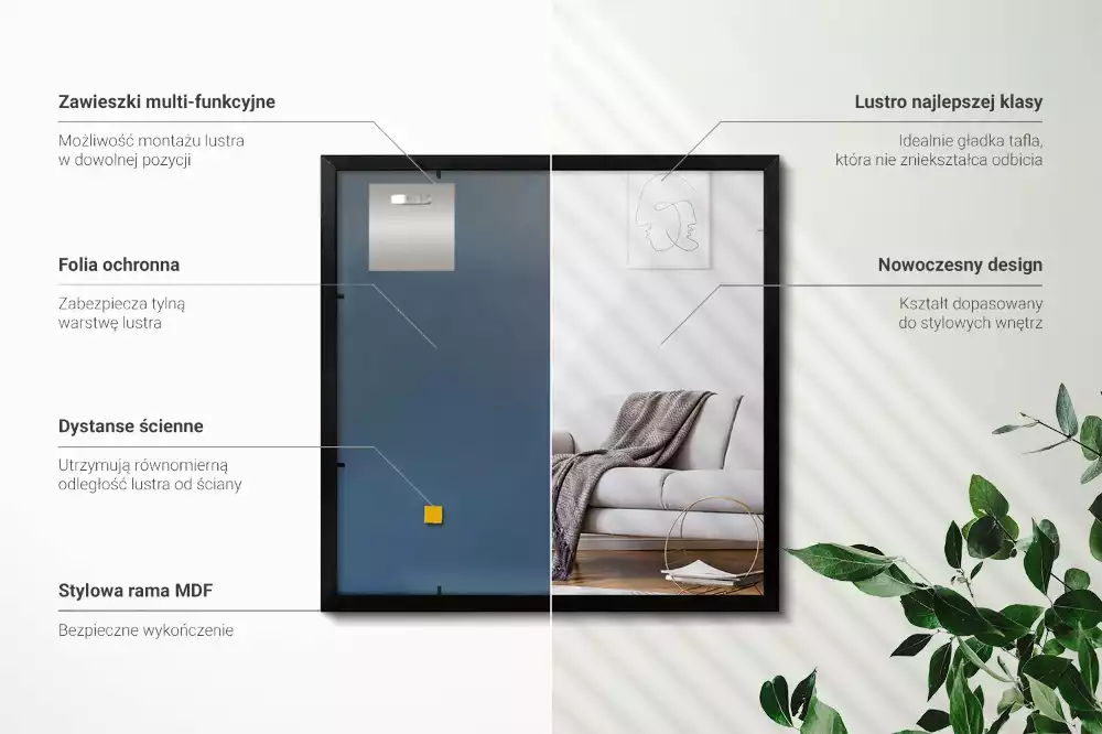 Espejo rectangular pared con marco negro