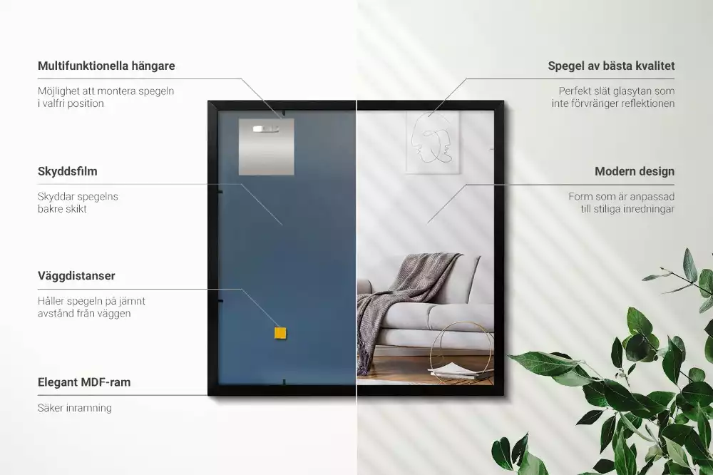 Espejo rectangular pared con marco negro