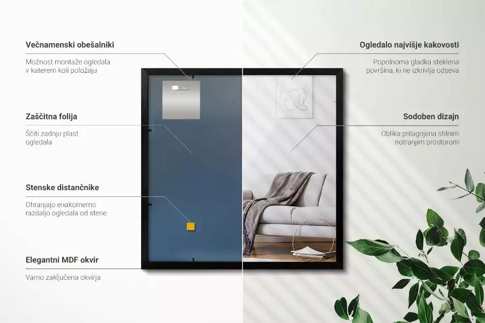 Espejo rectangular pared con marco negro