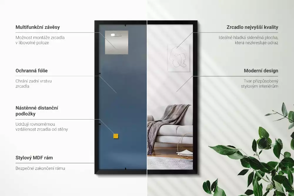 Espejo rectangular pared con marco negro