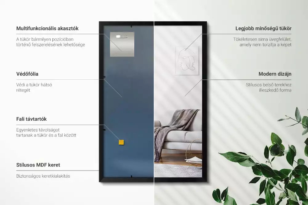 Espejo rectangular pared con marco negro