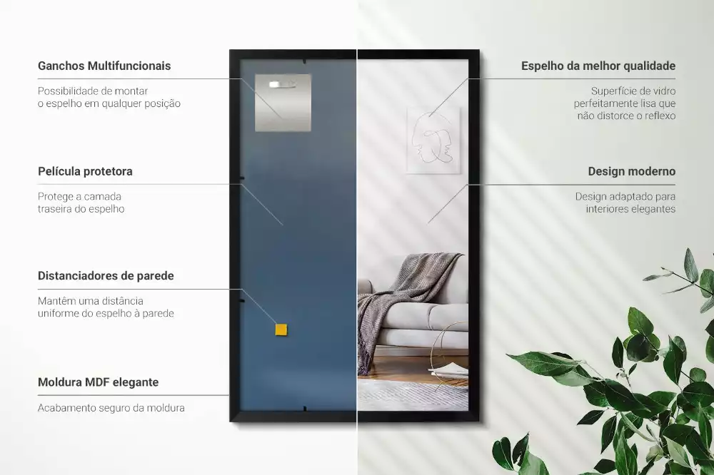 Espejo rectangular pared con marco negro