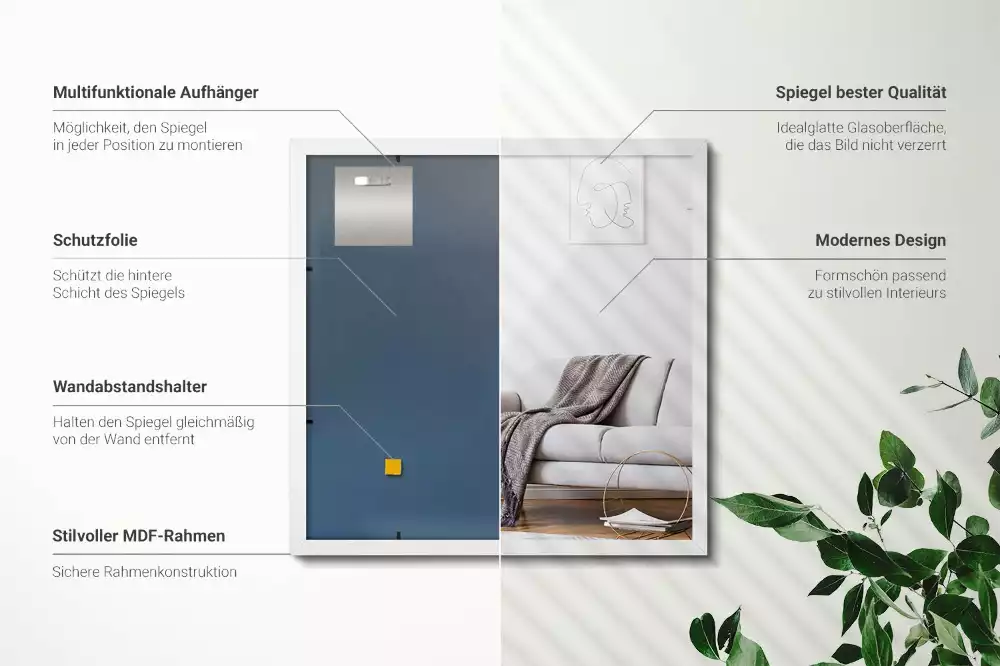 Espejo rectangular decorativo con marco blanco