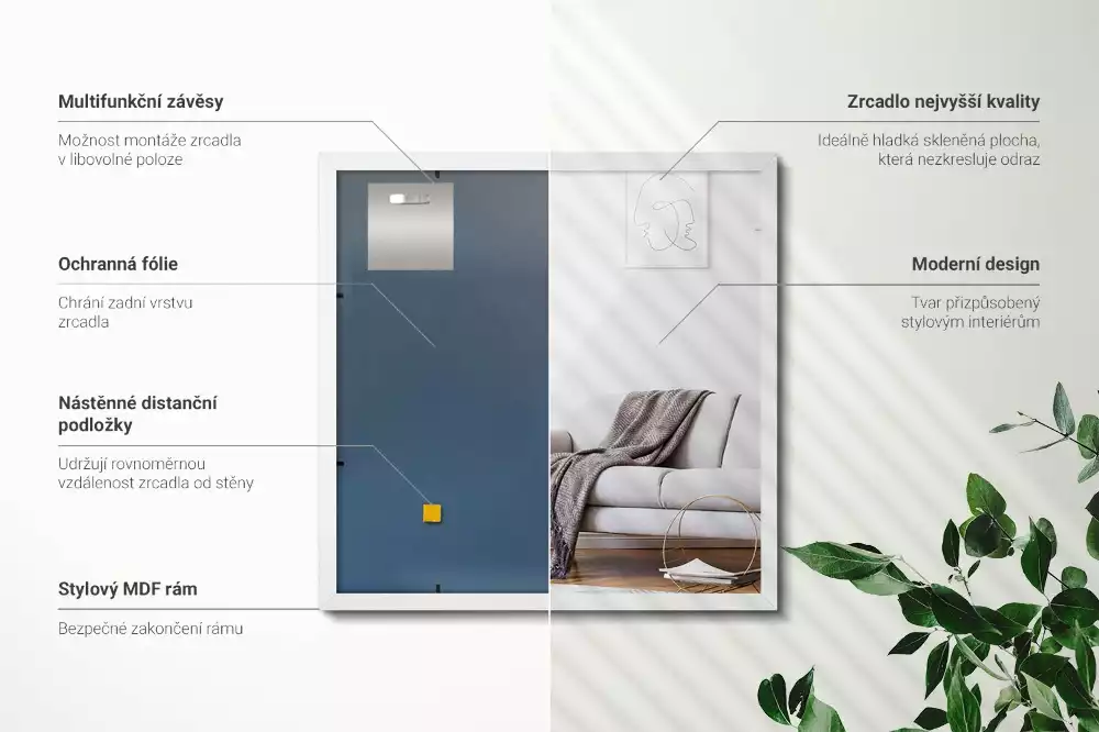 Espejo rectangular decorativo con marco blanco