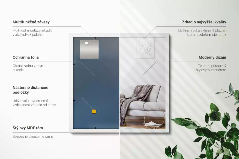 Espejo rectangular decorativo con marco blanco