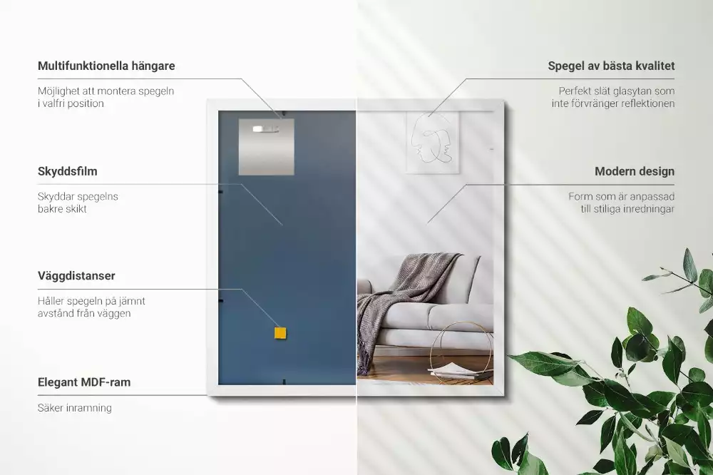 Espejo rectangular decorativo con marco blanco