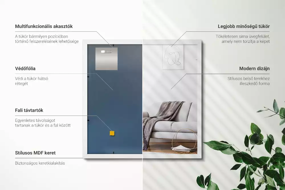 Espejo rectangular decorativo con marco blanco