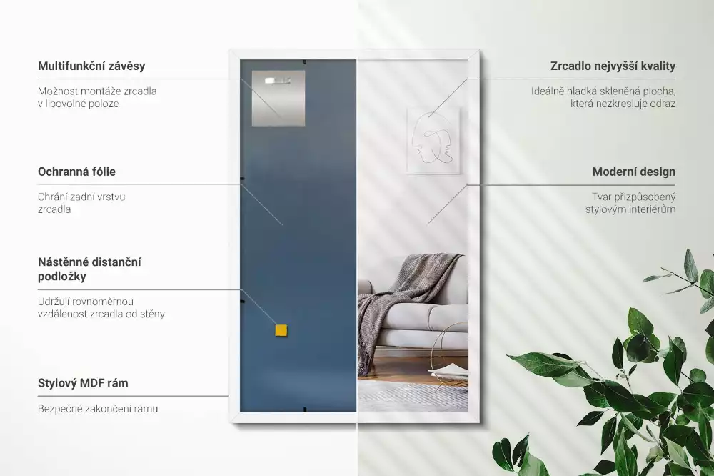 Espejo rectangular decorativo con marco blanco
