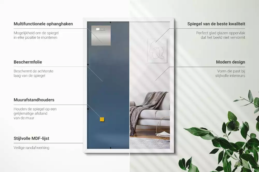 Espejo rectangular decorativo con marco blanco