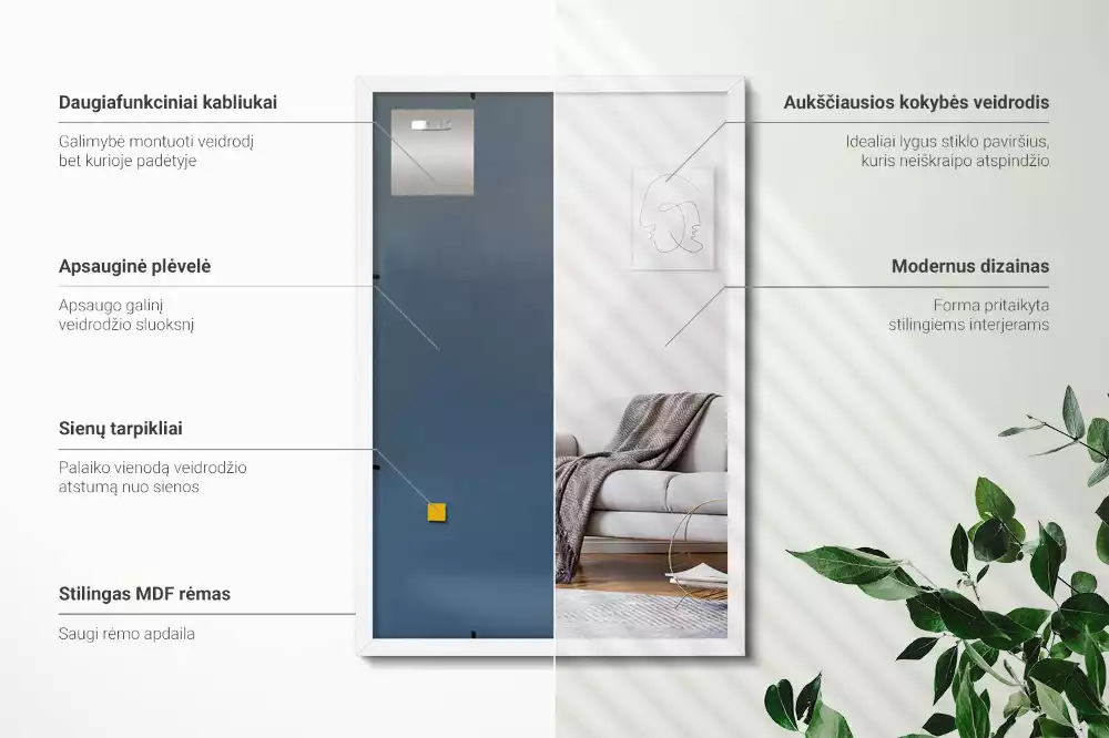 Espejo rectangular decorativo con marco blanco