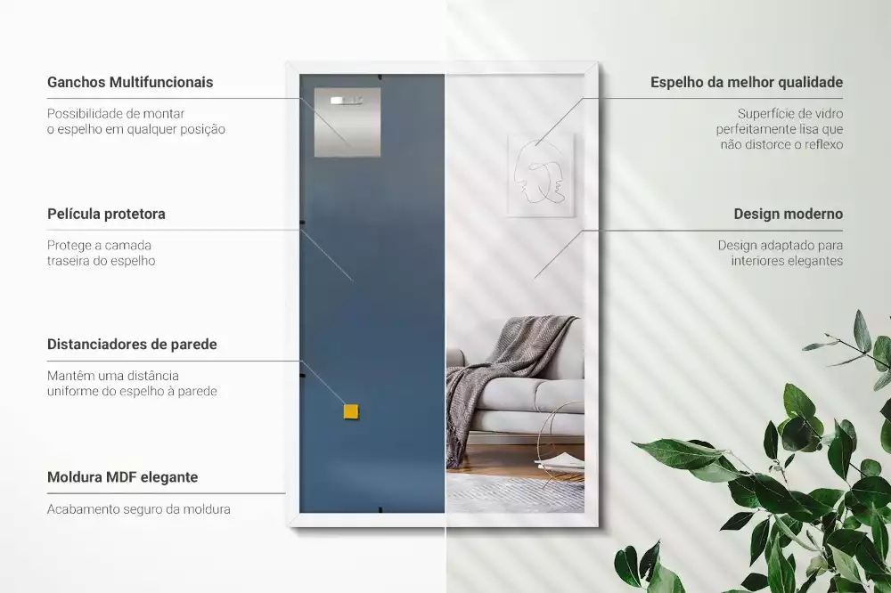 Espejo rectangular decorativo con marco blanco