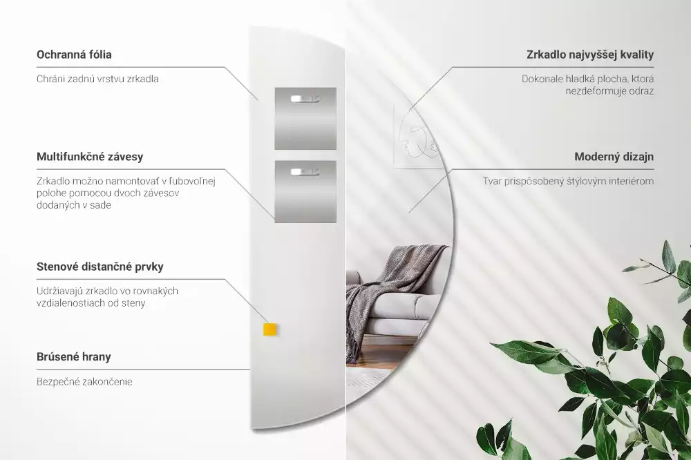 Espejo media luna colgante sin marco