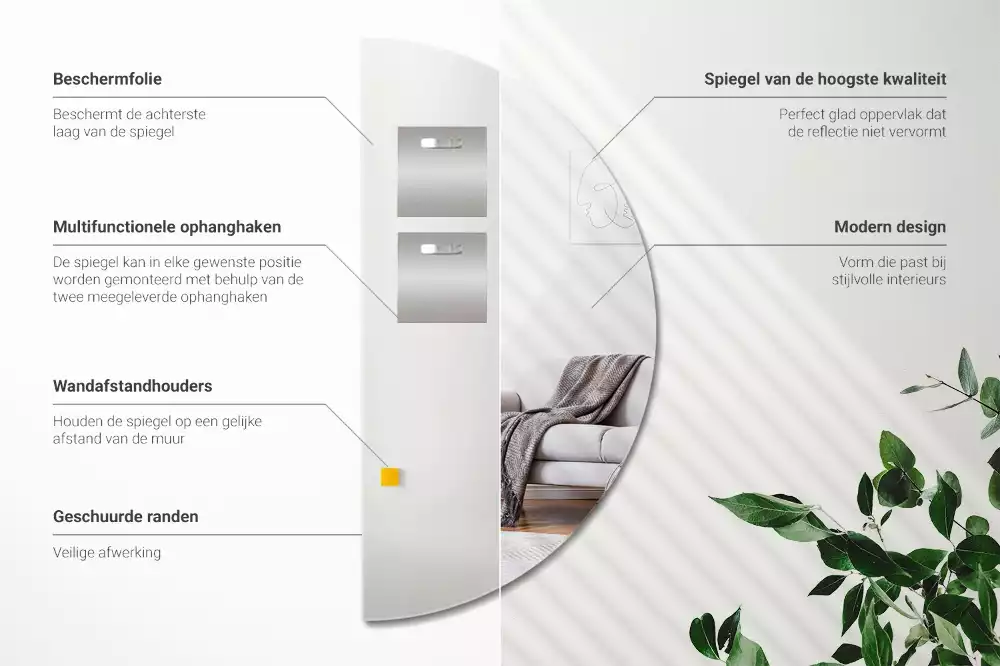 Espejo media luna colgante sin marco