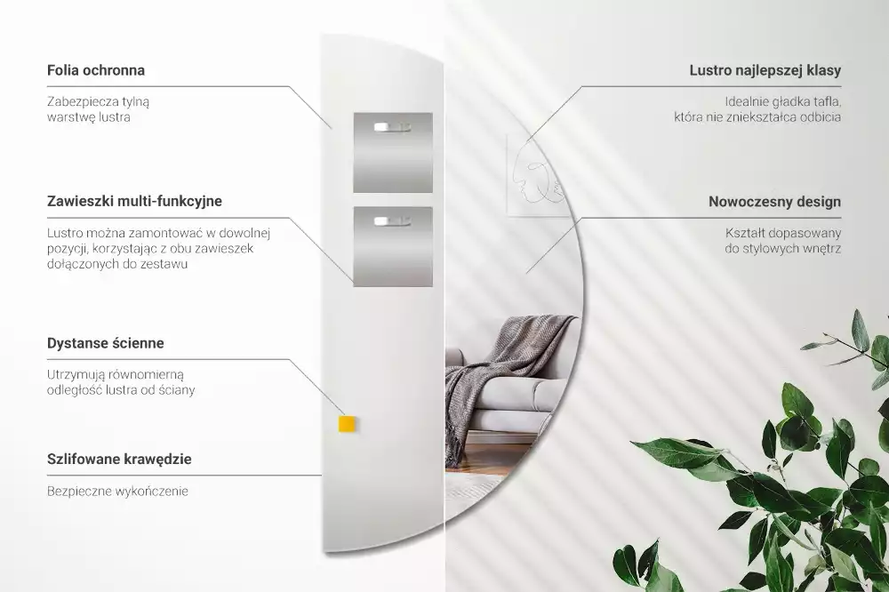 Espejo media luna colgante sin marco