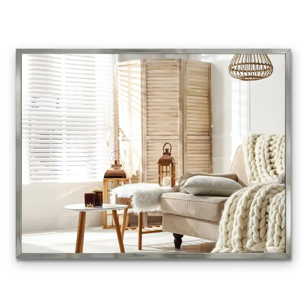Espejo rectangular con marco plateado decorativo
