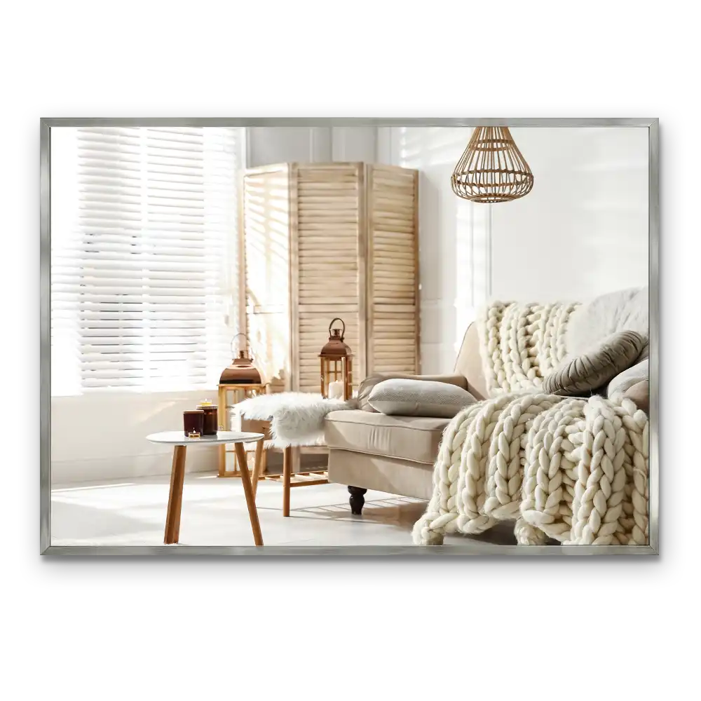 Espejo rectangular con marco plateado decorativo
