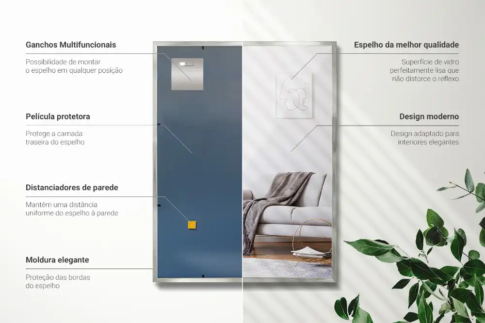 Espejo rectangular con marco plateado decorativo