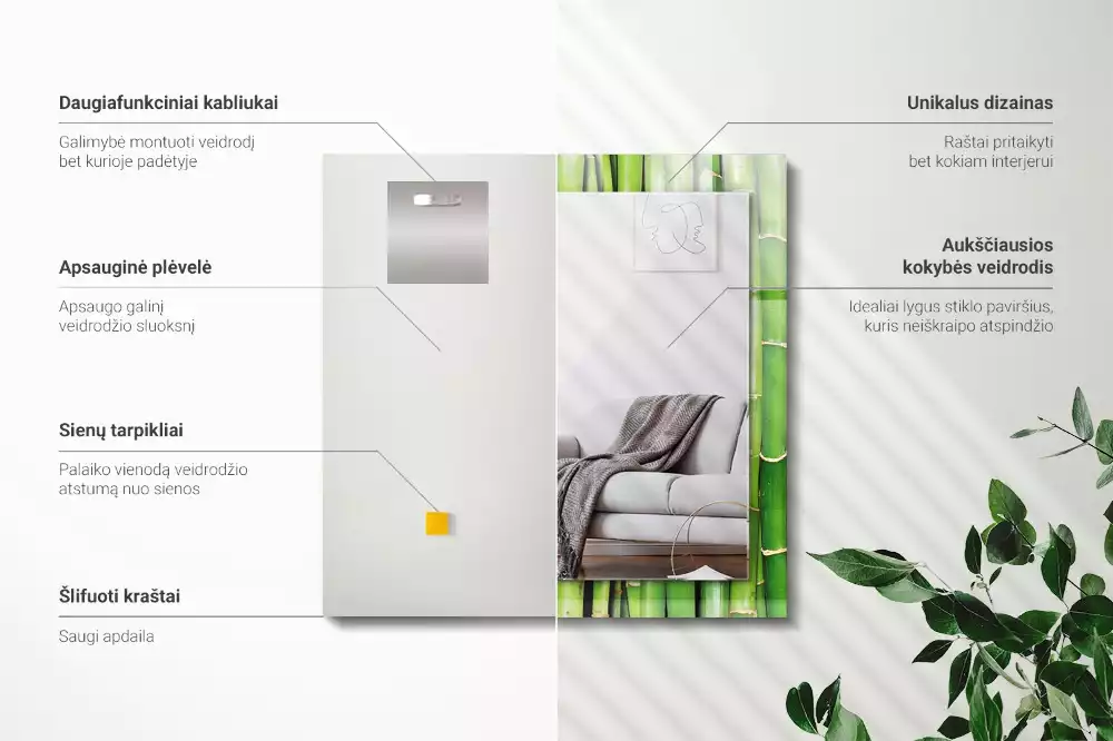 Espejo rectangular impreso Tallos de bambú verde