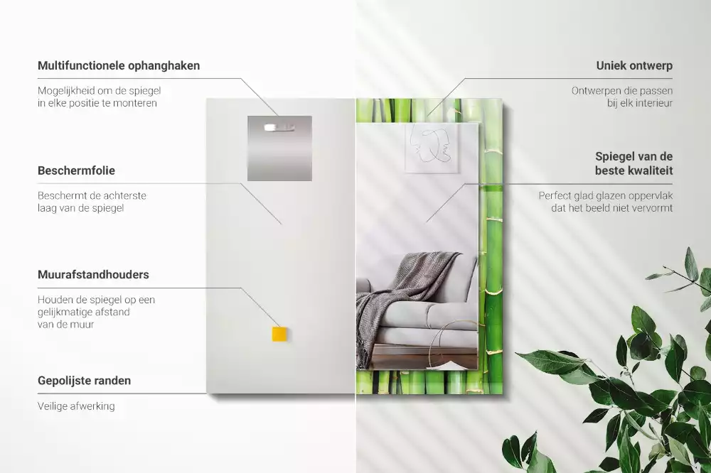 Espejo rectangular impreso Tallos de bambú verde