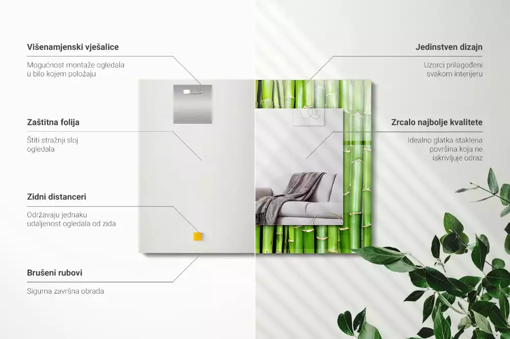 Espejo rectangular impreso Tallos de bambú verde