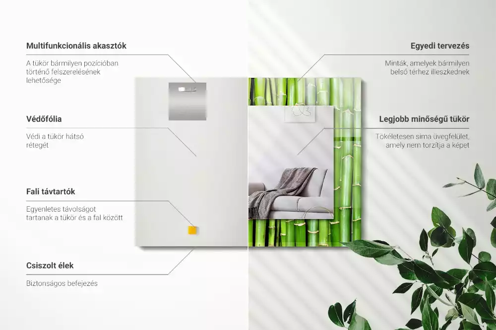 Espejo rectangular impreso Tallos de bambú verde