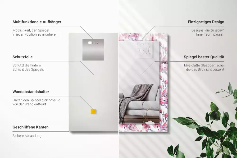 Espejo rectangular impreso Patrón de acuarela de flores