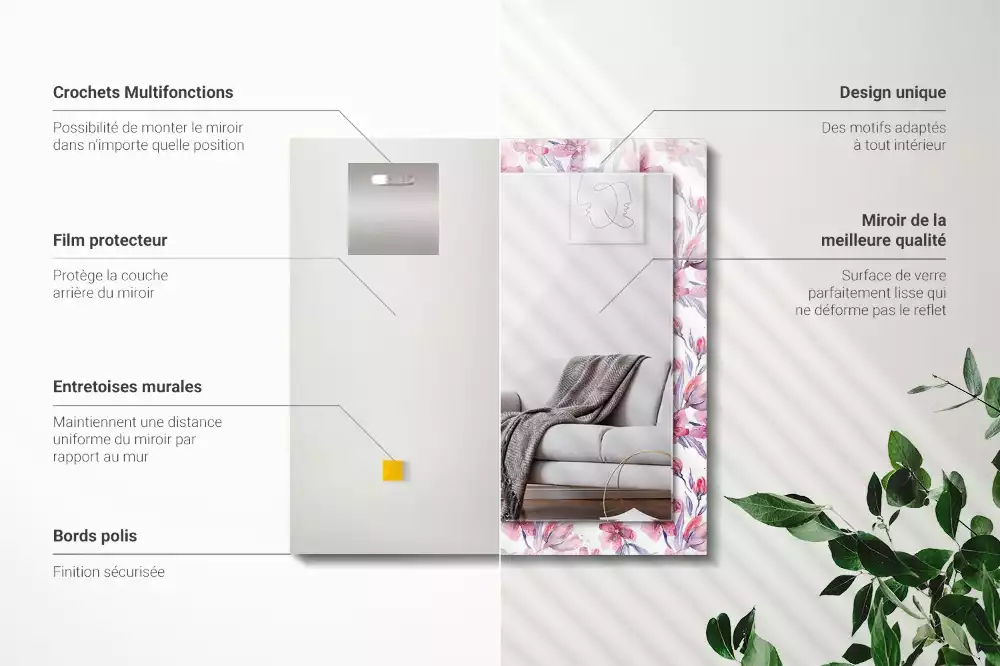 Espejo rectangular impreso Patrón de acuarela de flores