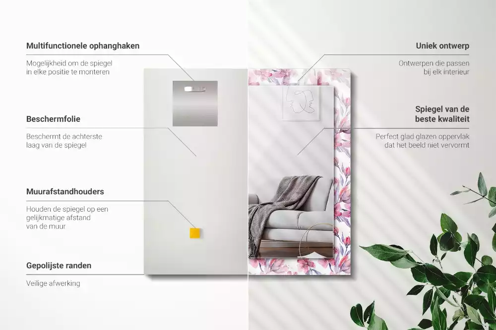 Espejo rectangular impreso Patrón de acuarela de flores