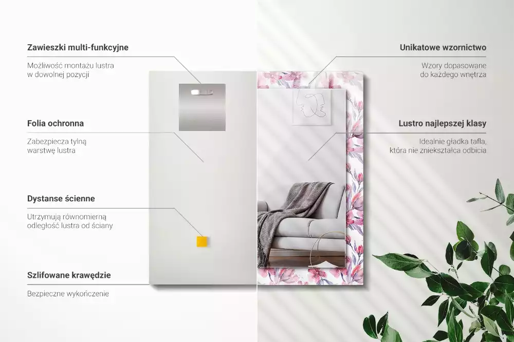 Espejo rectangular impreso Patrón de acuarela de flores