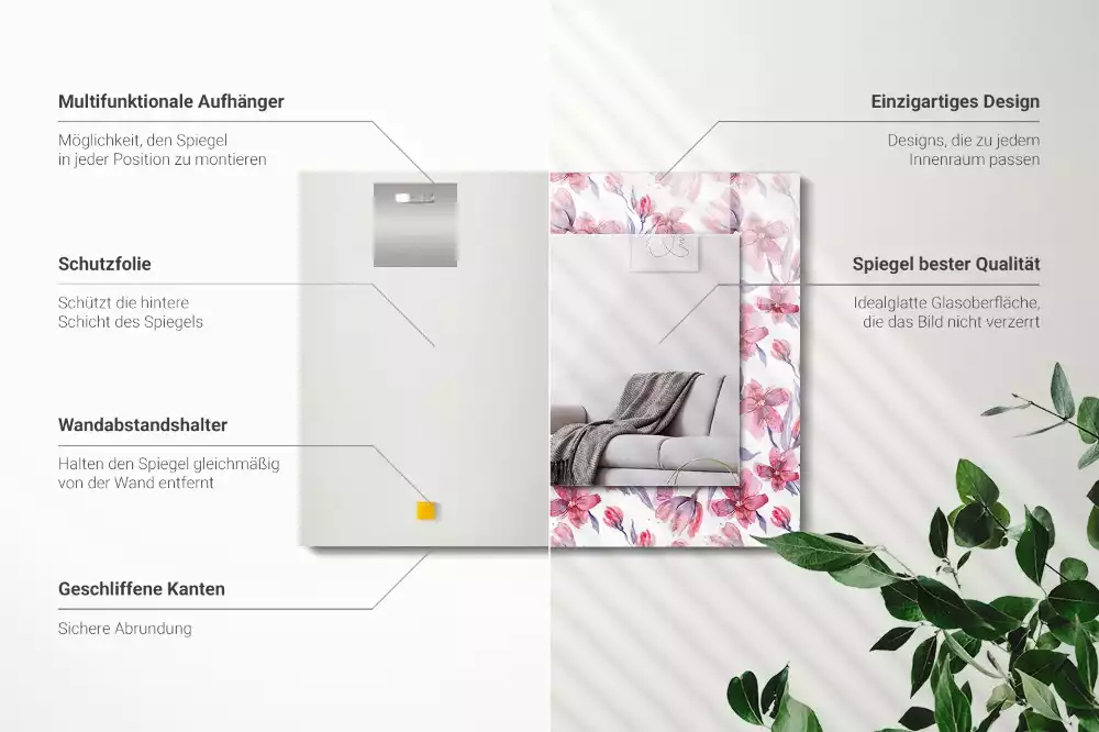 Espejo rectangular impreso Patrón de acuarela de flores