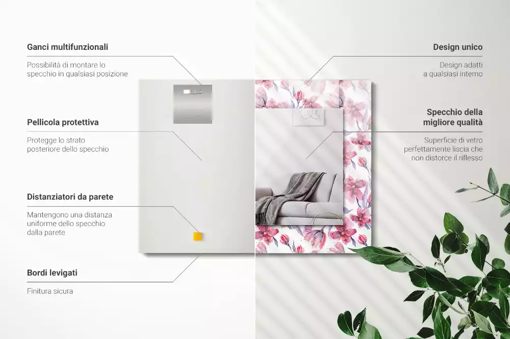 Espejo rectangular impreso Patrón de acuarela de flores