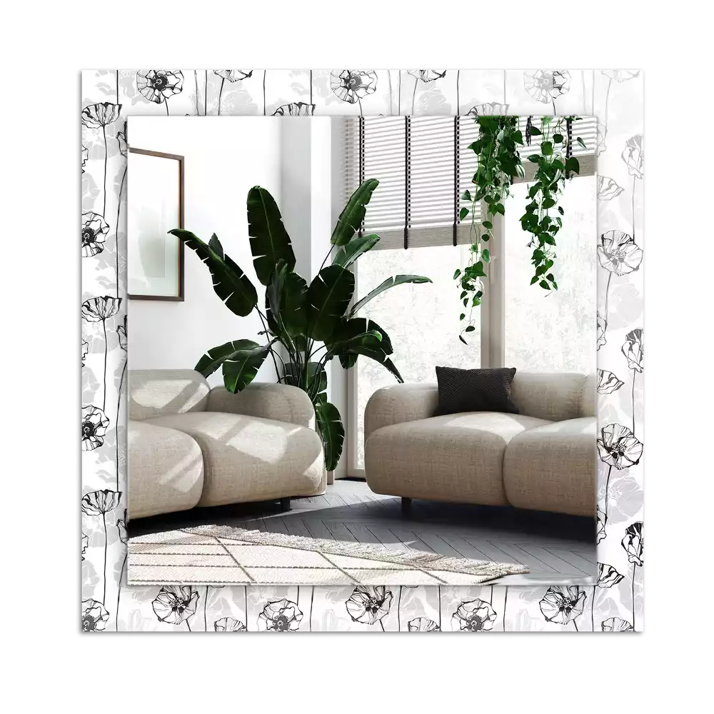 Espejo rectangular impreso Patrón de flores monocromático