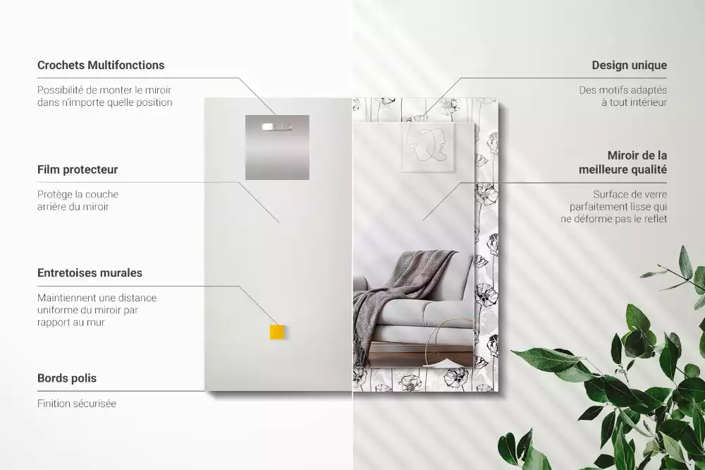 Espejo rectangular impreso Patrón de flores monocromático