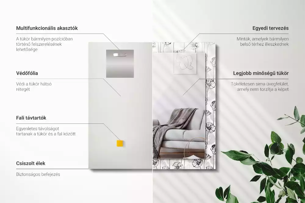 Espejo rectangular impreso Patrón de flores monocromático