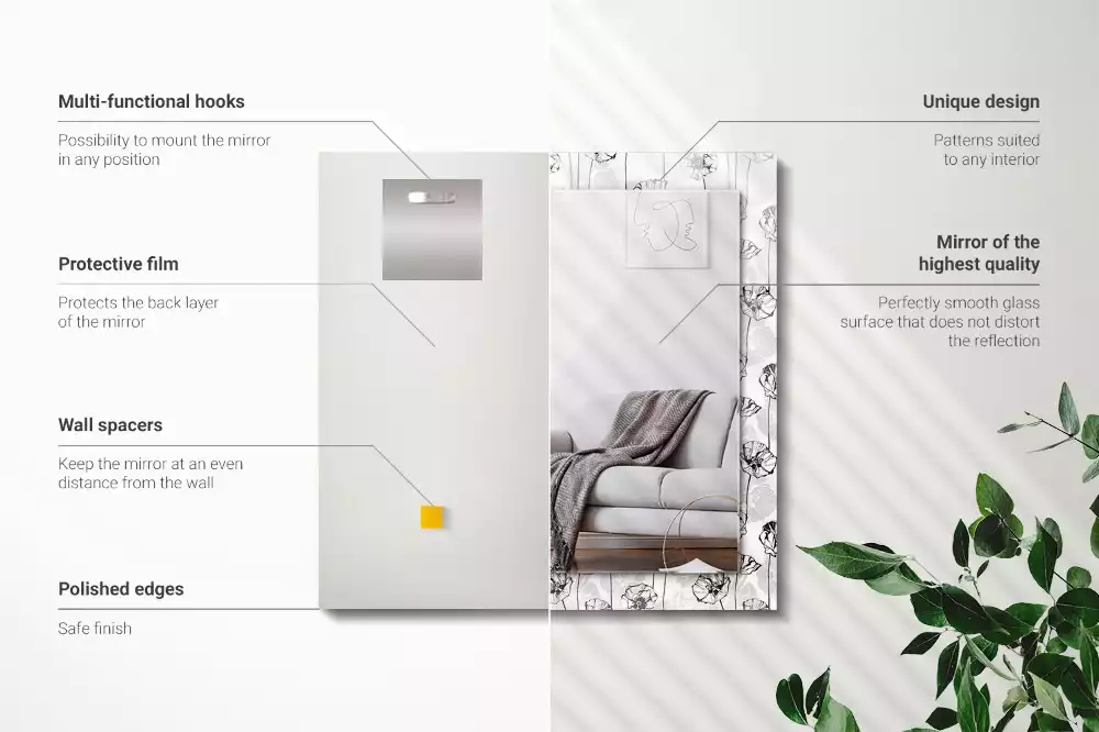 Espejo rectangular impreso Patrón de flores monocromático