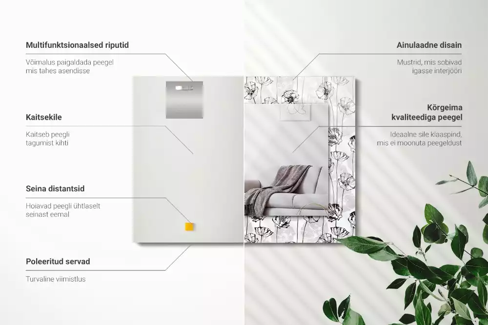 Espejo rectangular impreso Patrón de flores monocromático