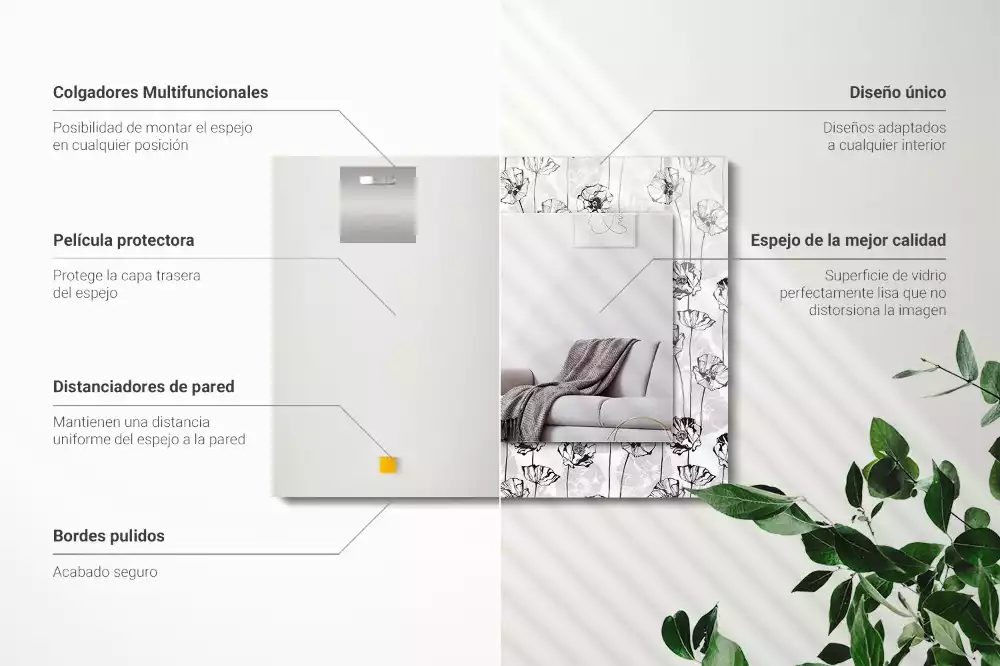 Espejo rectangular impreso Patrón de flores monocromático