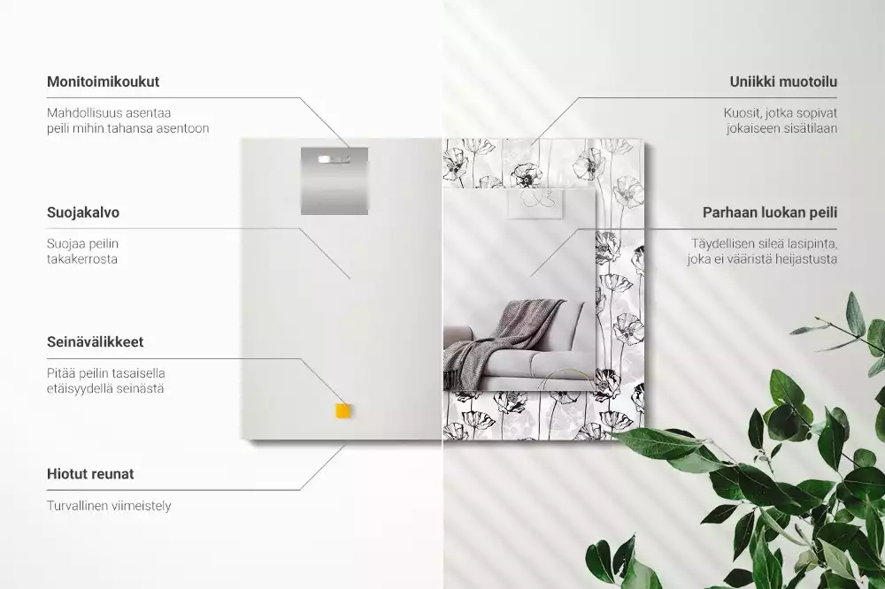 Espejo rectangular impreso Patrón de flores monocromático