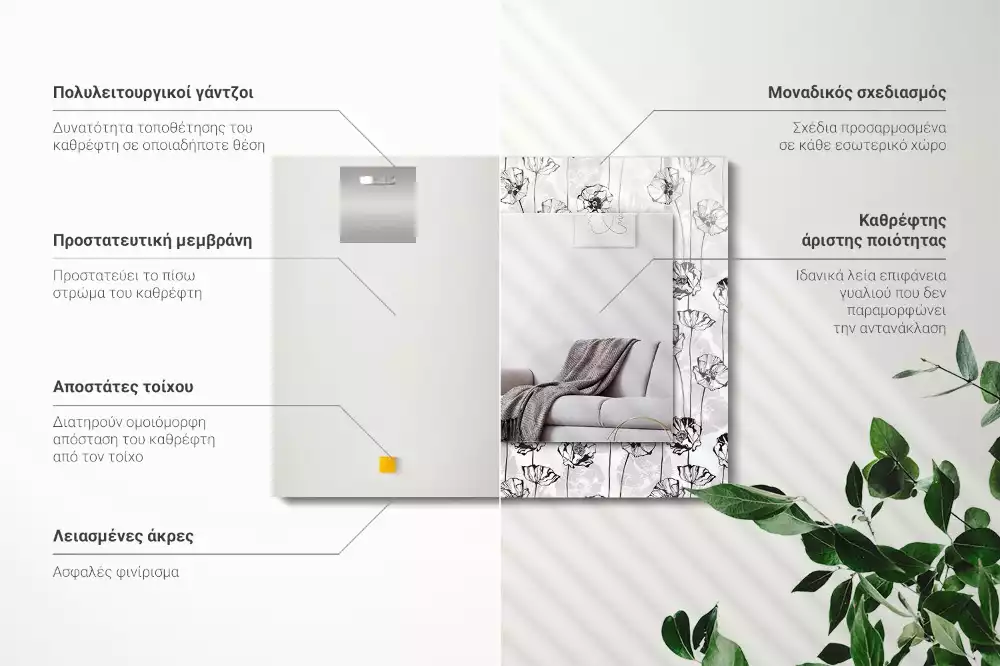 Espejo rectangular impreso Patrón de flores monocromático