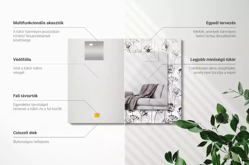 Espejo rectangular impreso Patrón de flores monocromático