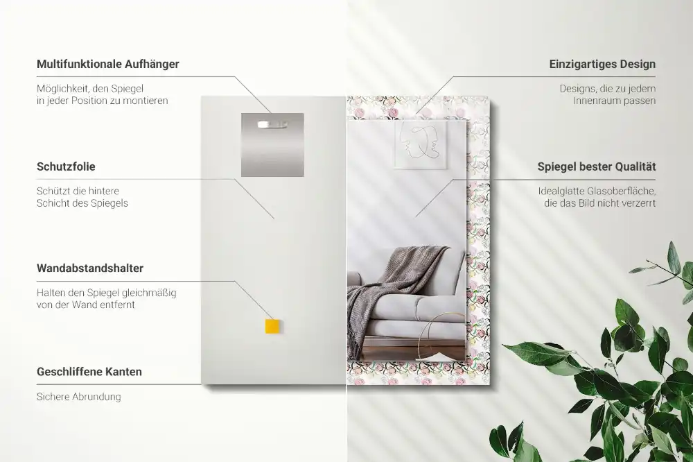 Espejo rectangular estampado Patrón floral