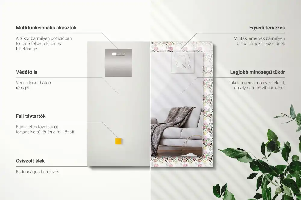 Espejo rectangular estampado Patrón floral