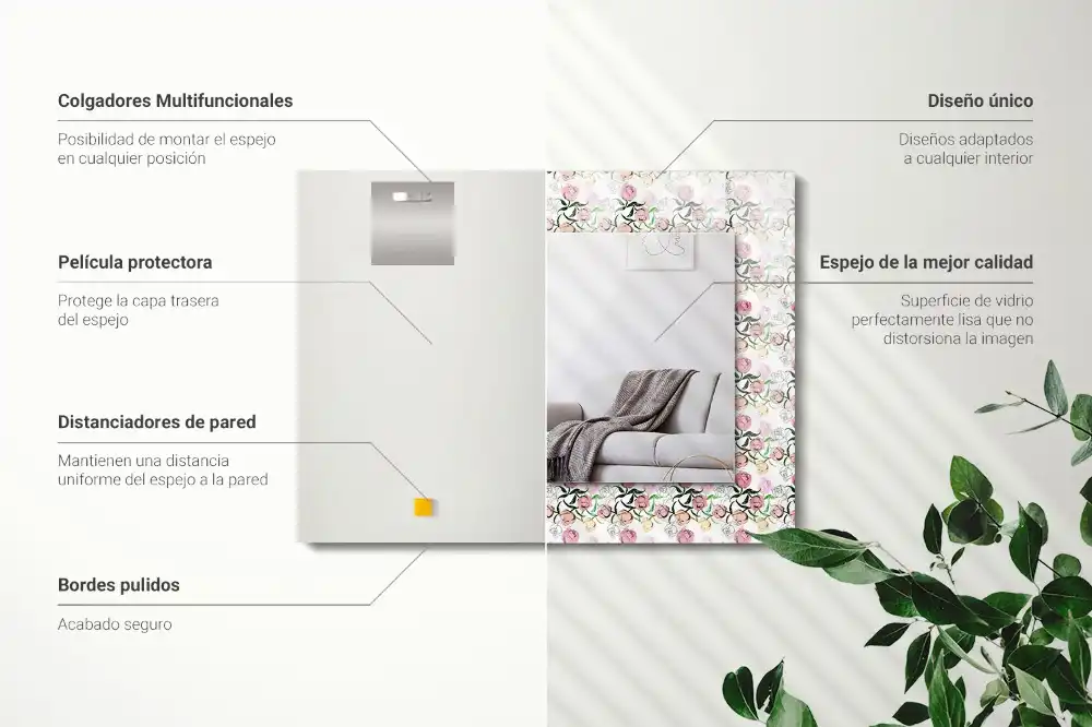 Espejo rectangular estampado Patrón floral