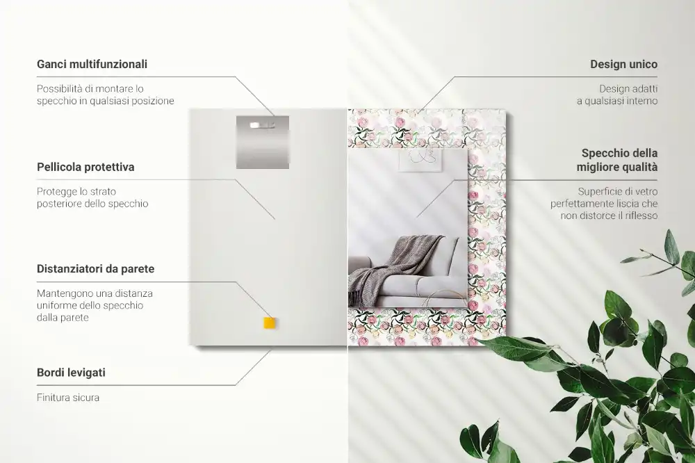 Espejo rectangular estampado Patrón floral