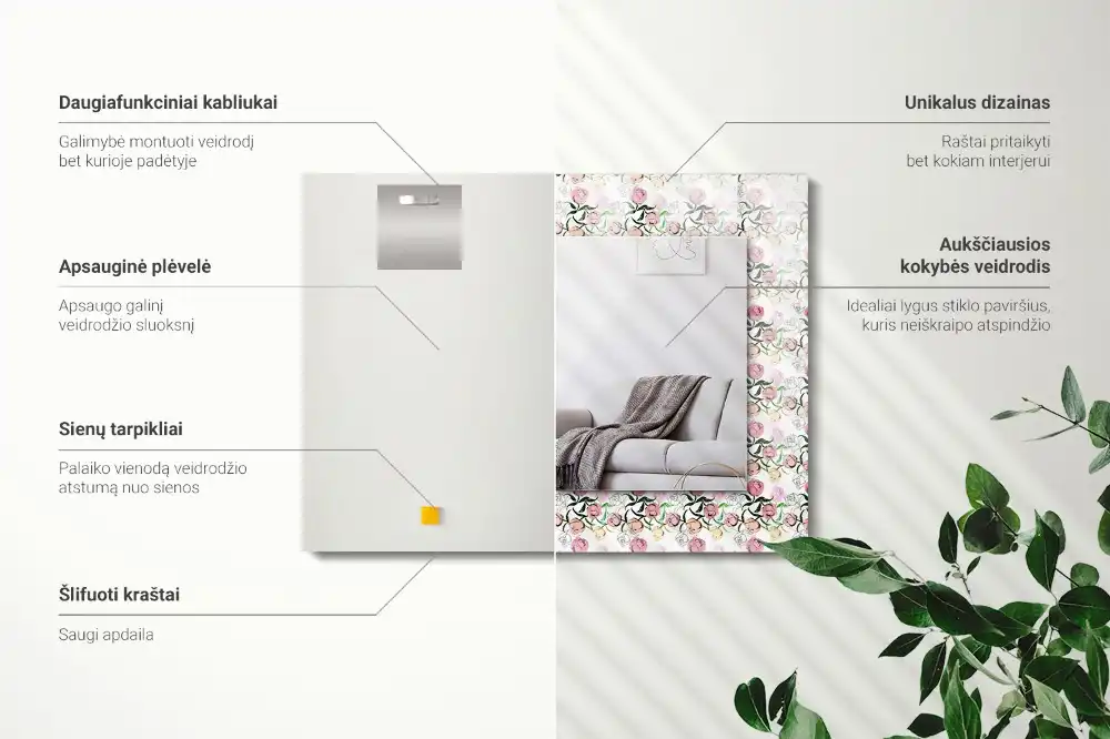 Espejo rectangular estampado Patrón floral