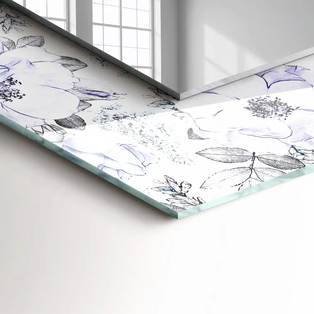 Espejo rectangular estampado Flores y hojas