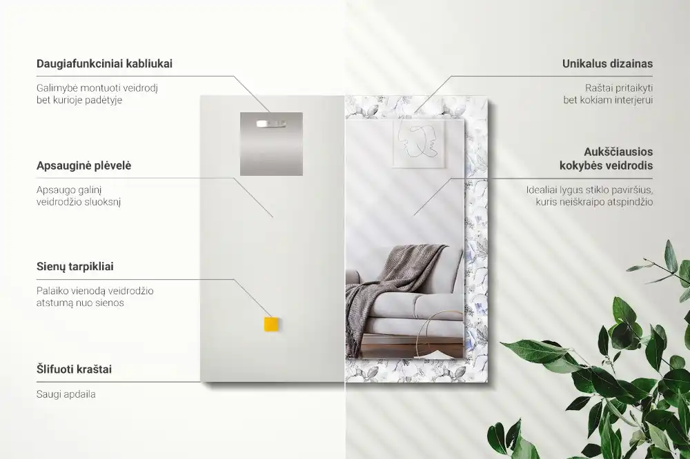 Espejo rectangular estampado Flores y hojas