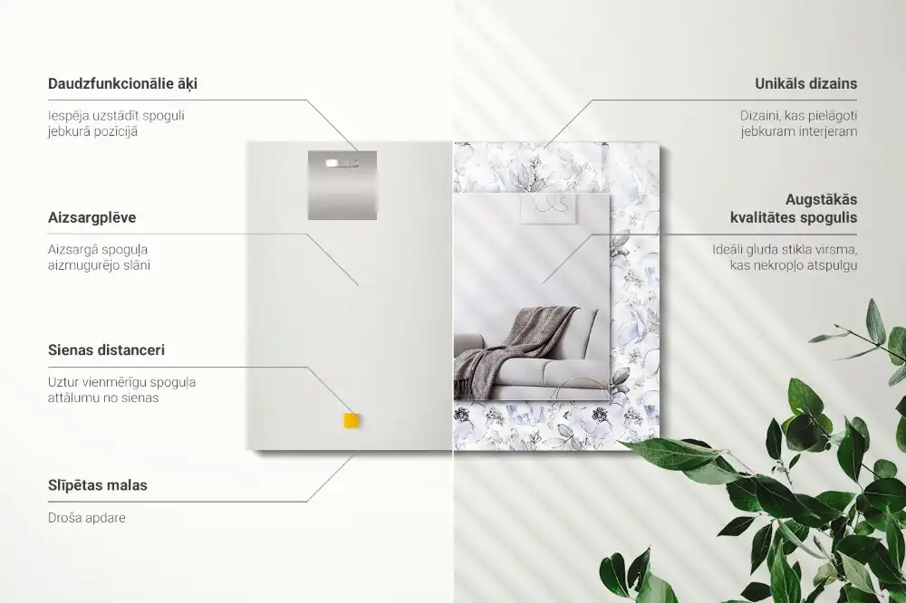 Espejo rectangular estampado Flores y hojas