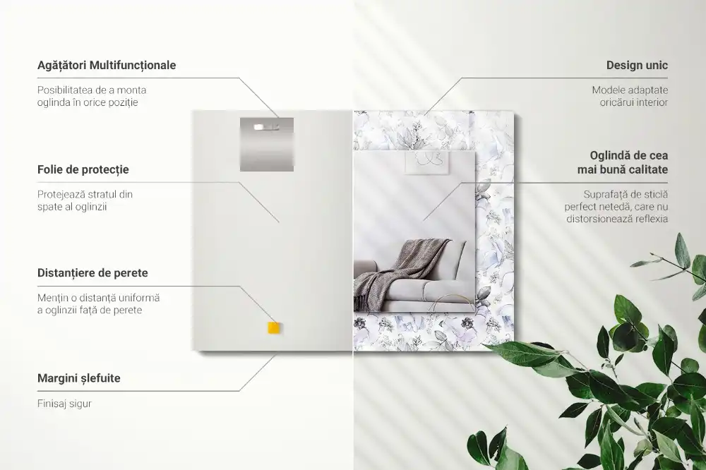 Espejo rectangular estampado Flores y hojas